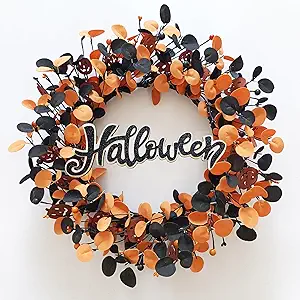 Halloween Wreaths for Front Door,22 inch Pumpkin Wreath Fall Decorations for Home with Wood Pumpkins Thanksgiving Decorations with Glitter Sign
