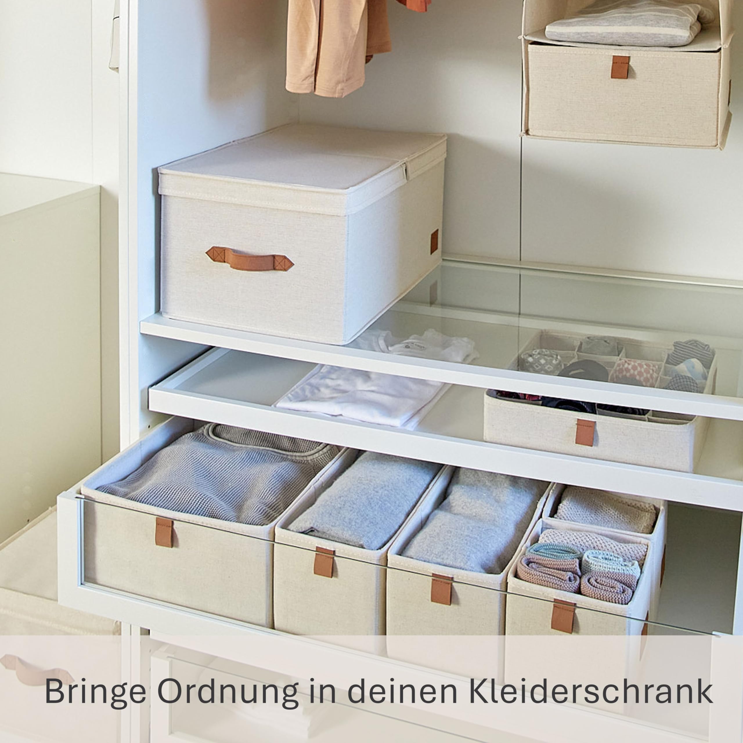 LOVE IT STORE IT Premium Aufbewahrungsbox mit Deckel Stoff - Aus Leinen-Baumwoll-Gemisch - Verstärkt mit Holz - Groß und stabil - Beige - 50x33x24 cm (Packung mit 3)