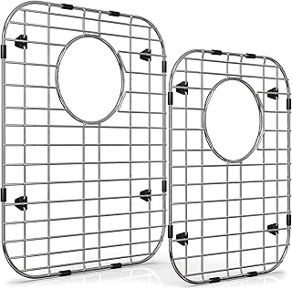 Kitchen Sink Protectors for Double Kitchen Sink, Stainless Steel Sink Grid, Set of Two Metal Sink Protector Mat 16 x 13 in, 14.5 x 11.26 in, Grid Sink Bottom Protector with Rear Drain