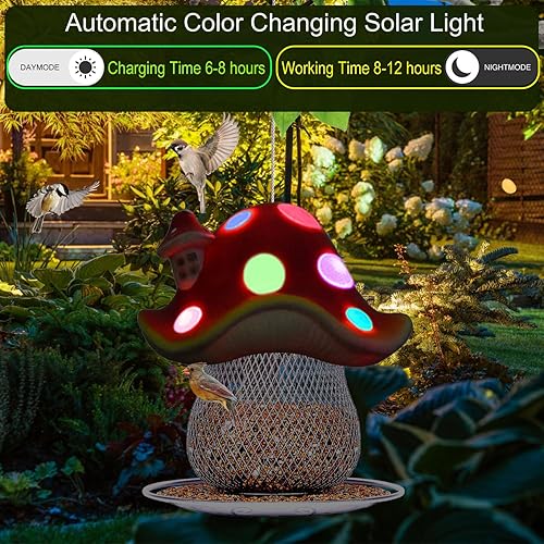 Miniatura 2 de Comederos solares para pájaros para colgar al aire libre, comedero para pájaros silvestres de capacidad de 3.5 libras, comederos de metal premium