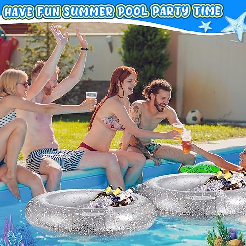 Miniatura 6 de meekoo 2 unidades de 24 pulgadas de barra inflable para servir ensalada, bandeja de hielo redonda inflable Buffett enfriador de alimentos bebidas