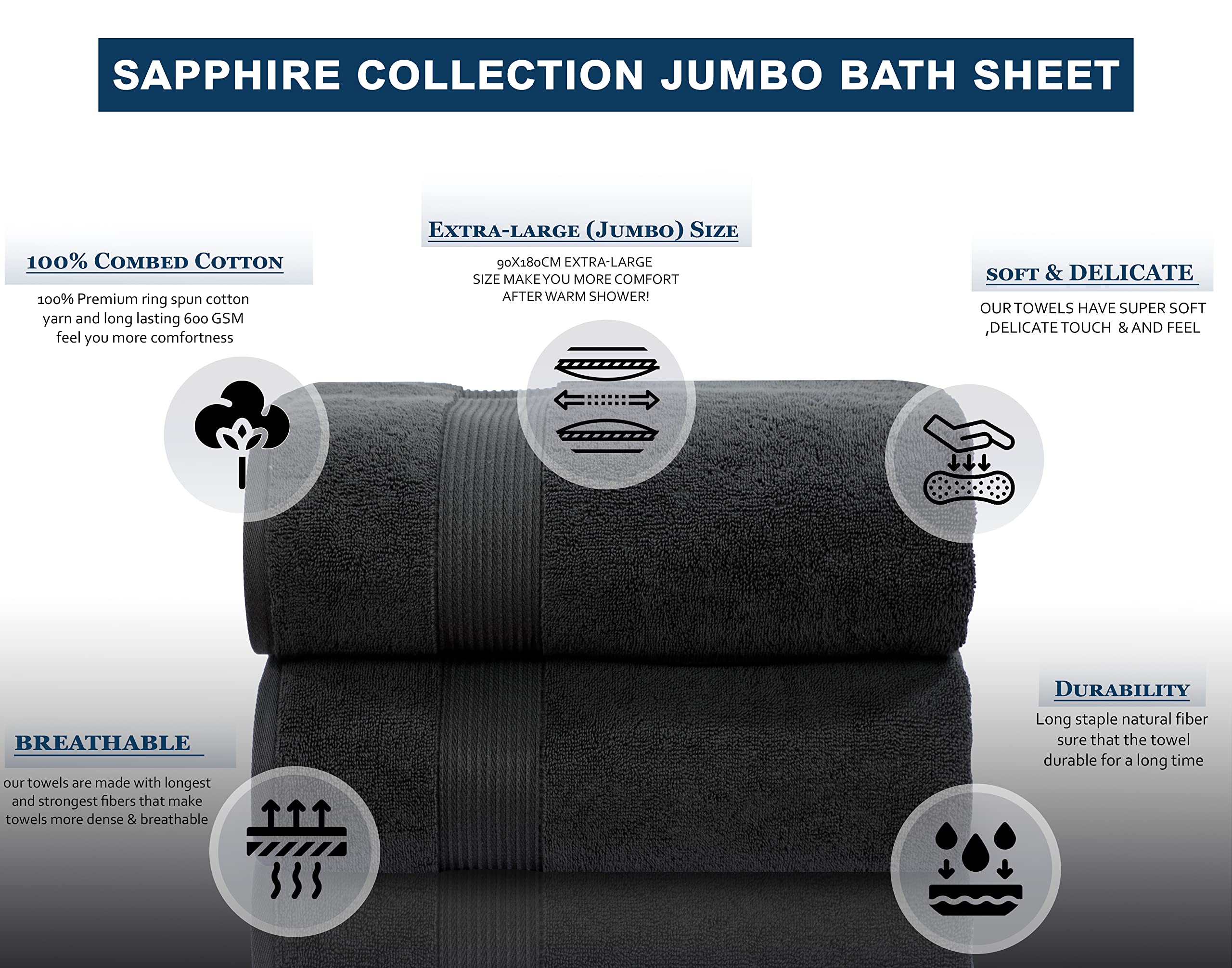Juego de toallas de baño extragrandes (90x180 cm, paquete de 2) 100% algodón, súper suaves, de calidad de hotel, 600 g/m², hilado en anillo, absorbente, juego de toallas de baño de baño (gris)