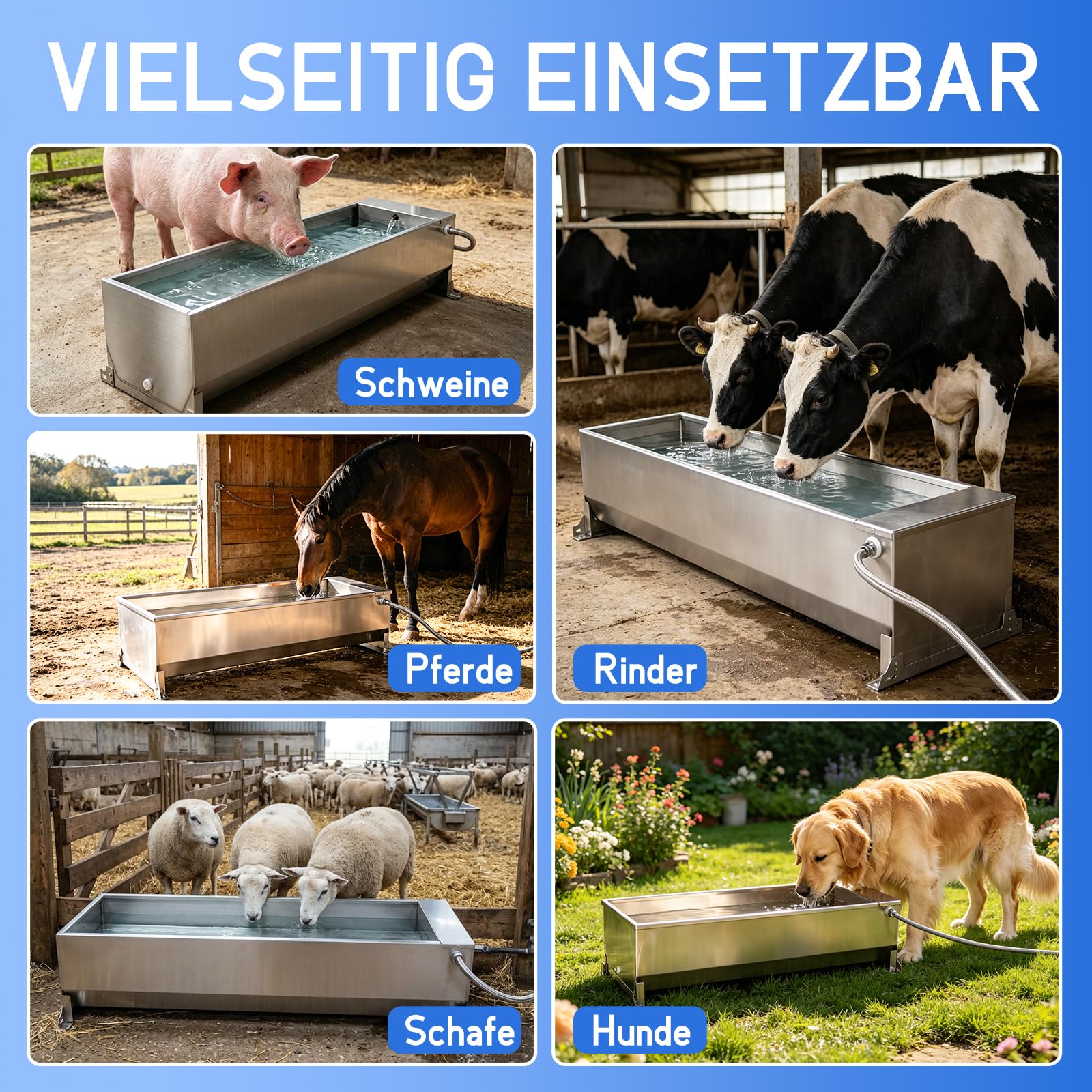 50L Automatische Tränkebecken, Edelstahl Tränkeautomat für Nutztiere & große Hunde, mit Schwimmerventil-Set, großvolumige Außentränke für Pferde, Schweine, Kühe und Ziegen