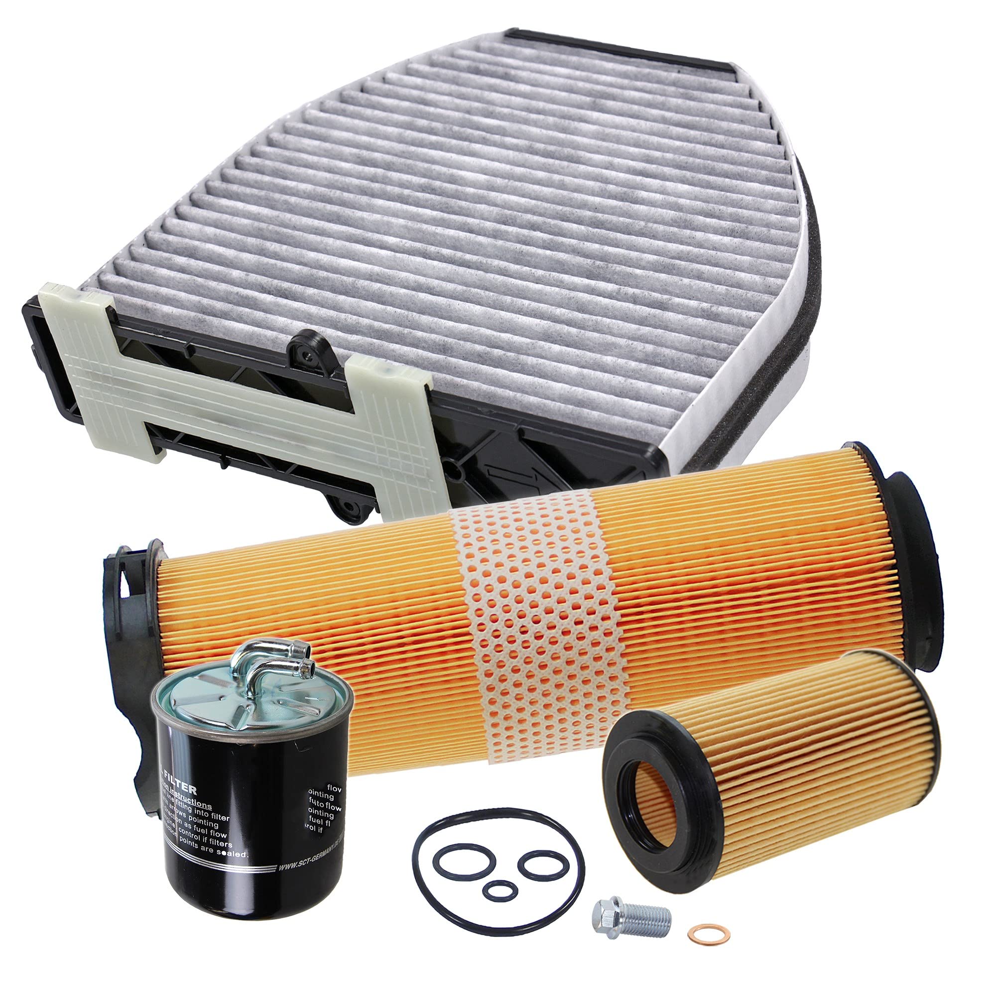 BESTPRICE Set di filtri di ispezione con 1x filtro olio, 1x filtro aria, 1x filtro abitacolo, 1x filtro carburante, compatibile con MERCEDES-BENZ Classe C (W204), Classe C T-Model (S204)