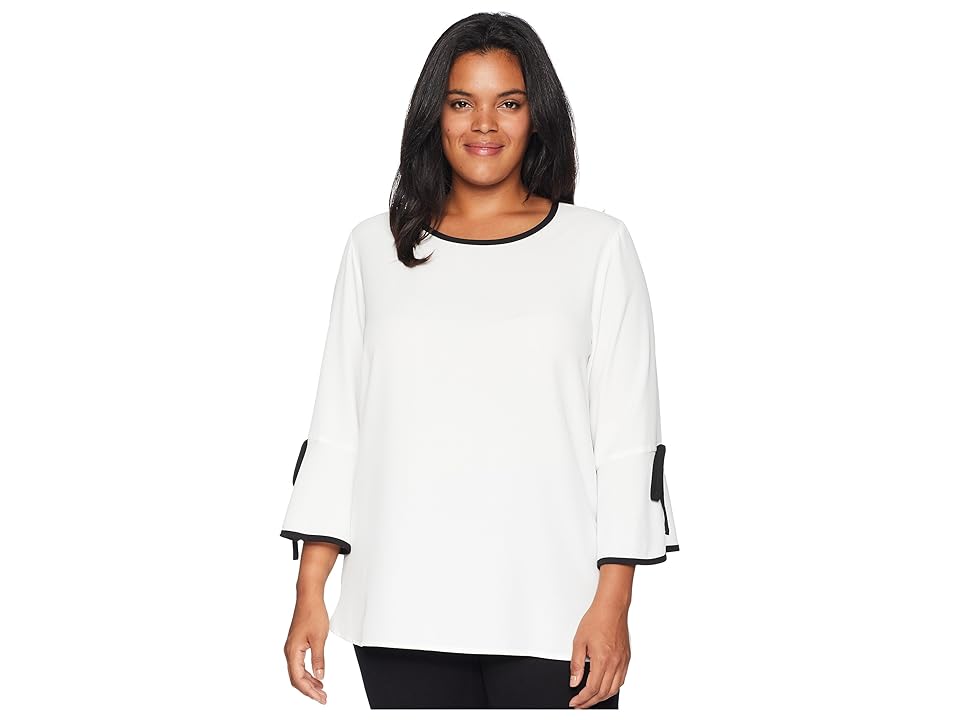 

Calvin Klein Plus Plus Size Long Sleeve Blouse w/ Tie Wrist (Soft White) Women's Blouse