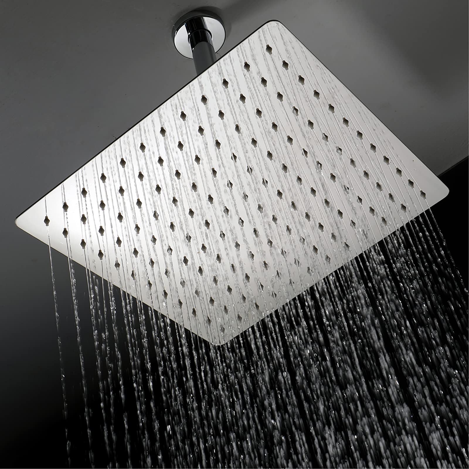 Cabezal de Ducha Cuadrado, Alcachofa de Ducha Cromado Rociador Ducha 304 Acero Inoxidable Cabezal de Ducha Lluvia de Alta Presión Alcachofas Fijas para Ducha, G1/2,12 Inch