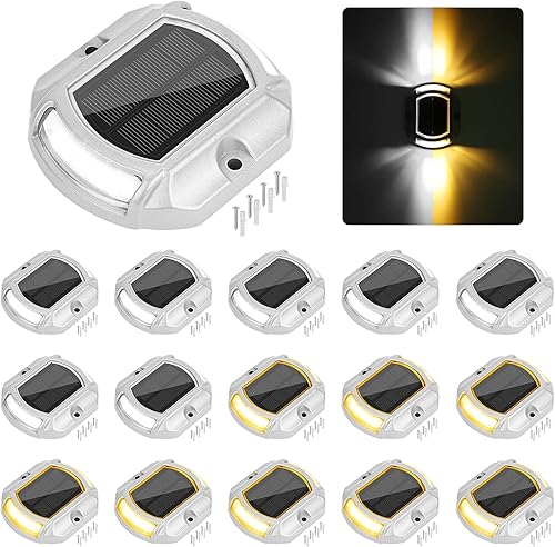 VOLISUN Paquete de 16 luces solares de 2 colores en 1 para muelle de entrada (blanco + blanco cálido)