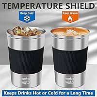 Vista 89 de WETOWETO Taza de viaje de 12 onzas, taza de café reutilizable aislada con tapa a prueba de fugas, taza de café de viaje de acero inoxidable, taza