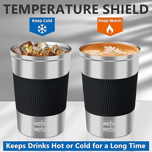 Miniatura 5 de WETOWETO Vaso aislado de acero inoxidable de 12 onzas, taza de café de viaje, taza de café aislada con tapa, taza de café a prueba de derrames, taza