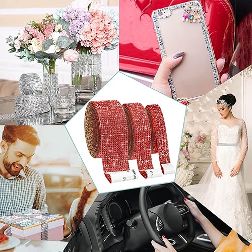 Miniatura 9 de 3 rollos de cinta autoadhesiva de diamantes de imitación de cristal, tiras de piedras preciosas brillantes para manualidades con diamantes de