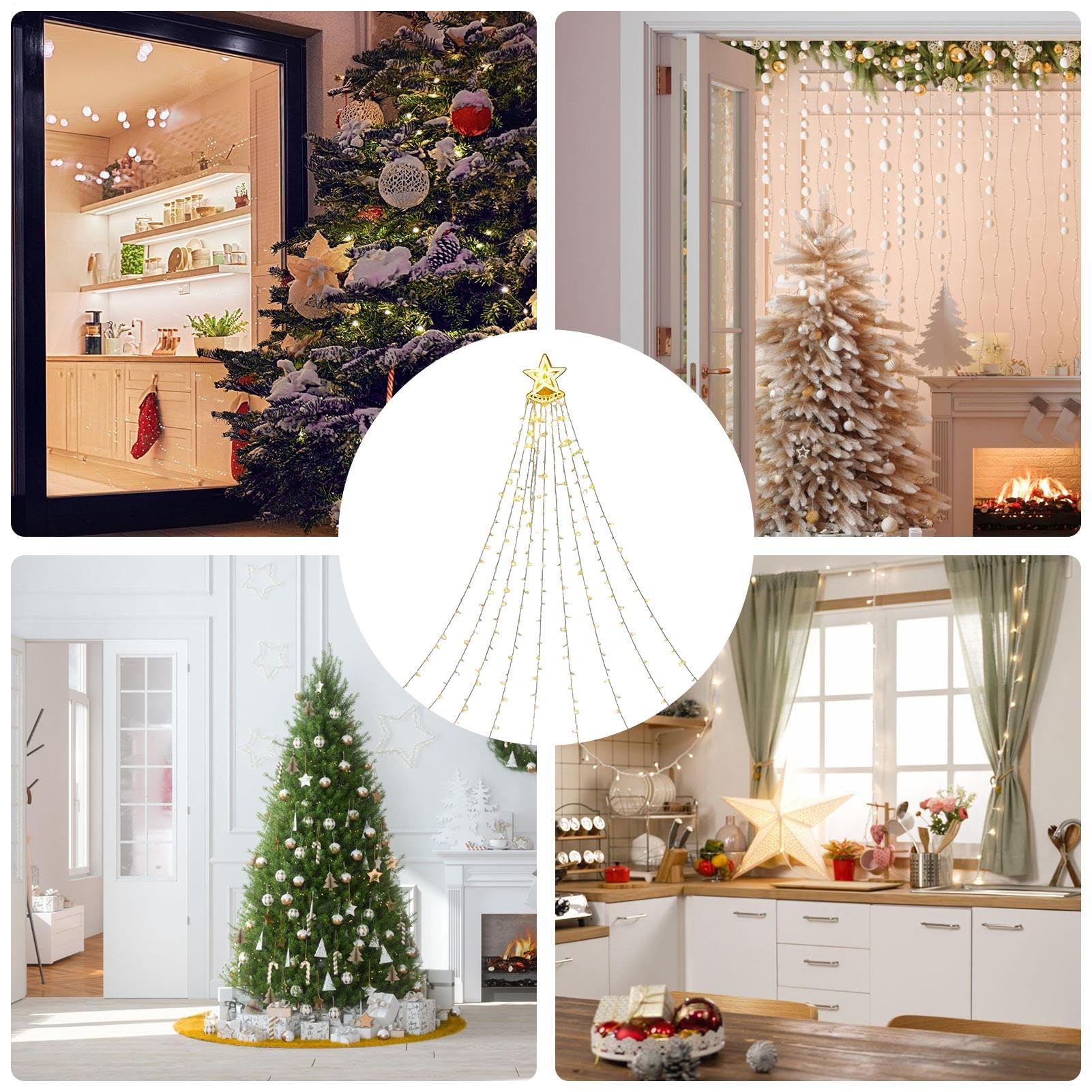 Genérico Luces Navideñas Solares Iluminación Ambiental Estrella Multimodo | Decoración de Exterior con Energía Solar Para Decorar Jardín Césped Sendero Patio Porche Salón Y
