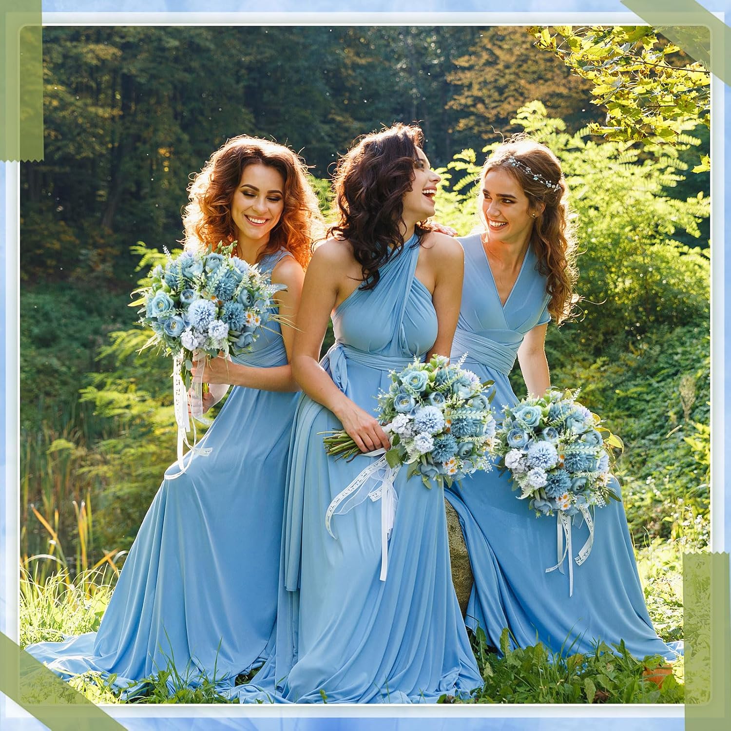 Tigeen 6 Bundles Artificial Bouquet Flowers Artificial Peonies Faux Roses Silk Flowers Hydrangea Bouquet for Wedding Table Centerpiece Floral Vase Decor(Blue) - Image 6