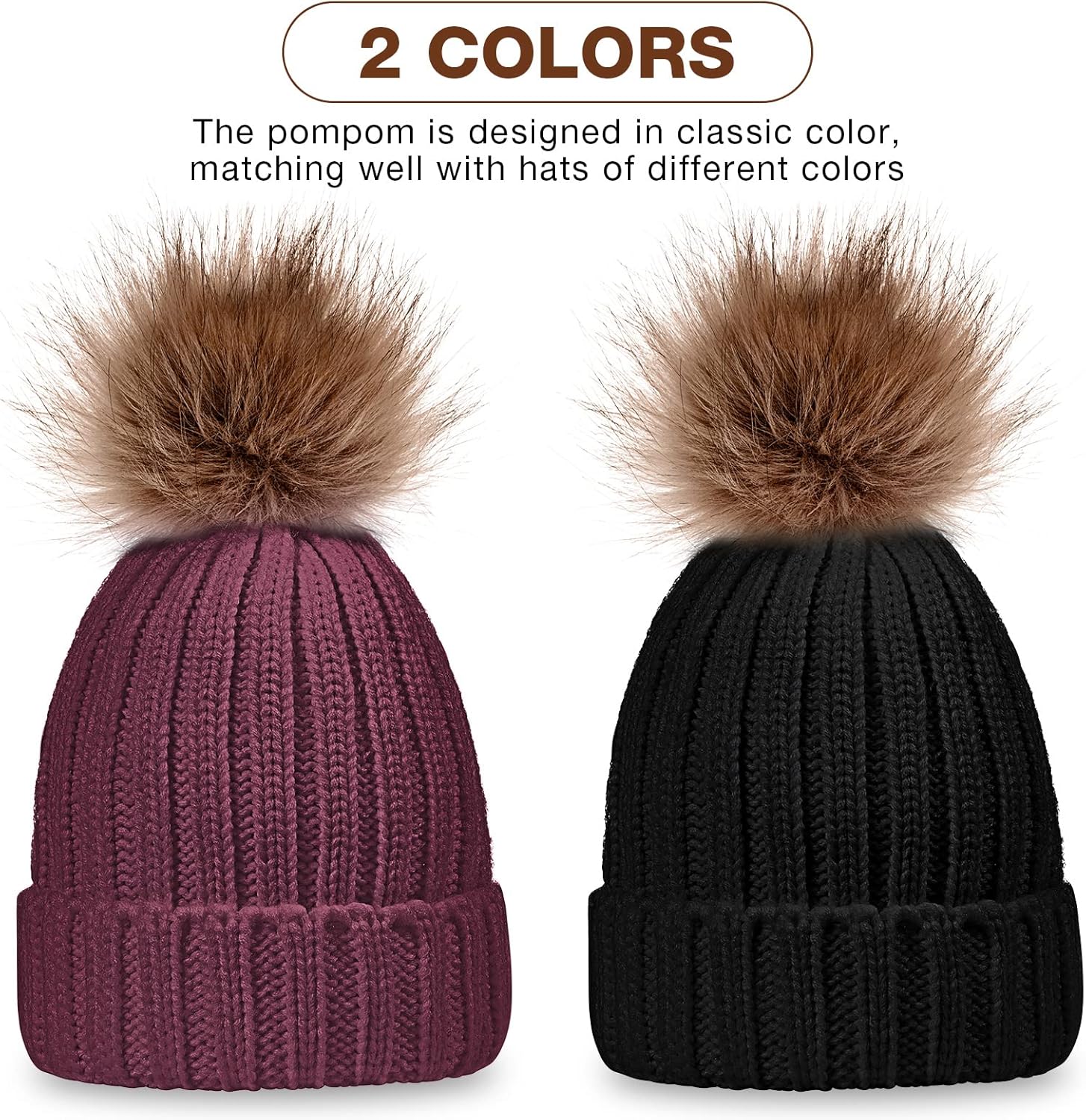 4 Pcs Winter Beanie Hat Gloves Set Pom Knit Unisex Warm Fleece Lined Hat Touchscreen Gloves for Women Men Couples Friends - Image 4