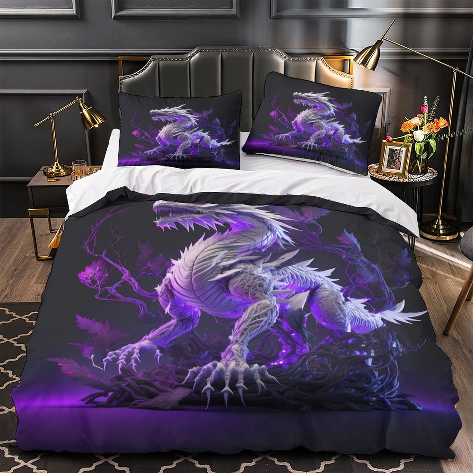 Linge de lit dragon 3 pieces avec housse de couette 3D ultra douce pour adolescent double