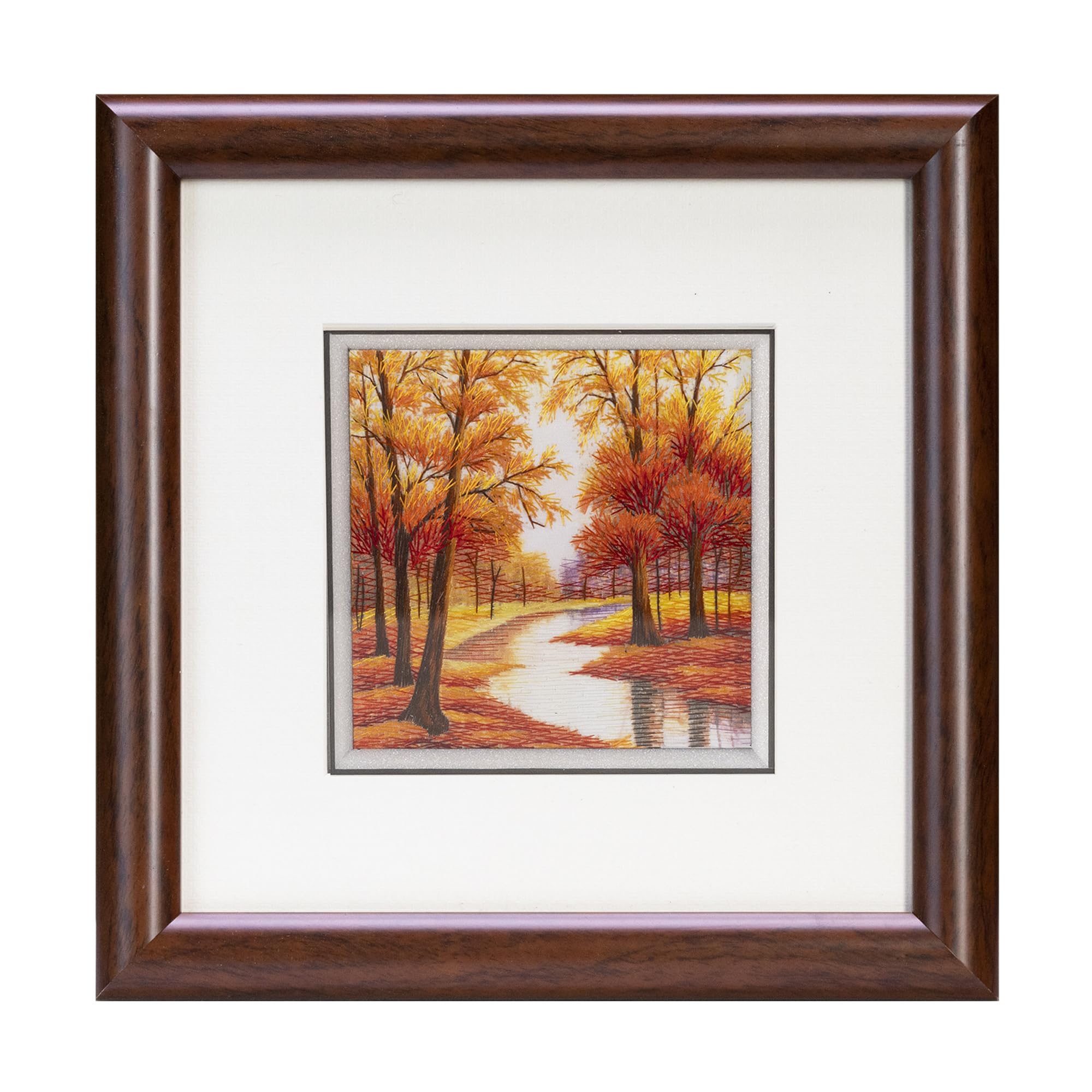 Ebherys Hunan Embroidery Art,Boatyard, Framed Hand Embroidery Artwork, Chinese Traditional Cutlture,Intangible Cultural Heritage Handmade Wall Art… (Autumn)