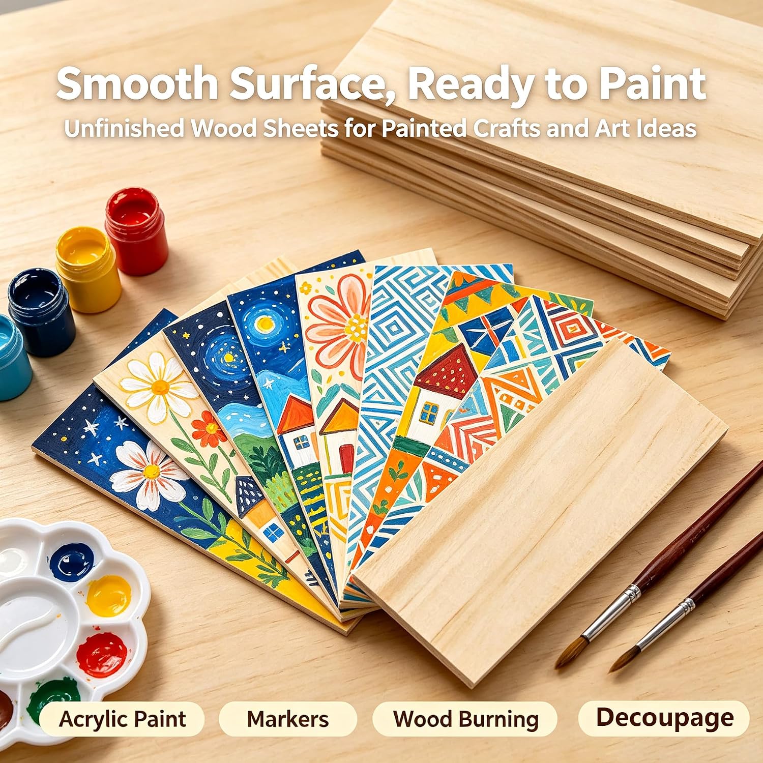 30 Pack Unfinished Pine Wood Squares, 3.9x1.57x1/4 inch Blank Square Wood Tiles with Rounded Corners for Coasters, Wood Burning, Laser Engraving, Painting, DIY Crafts & Holiday Decor