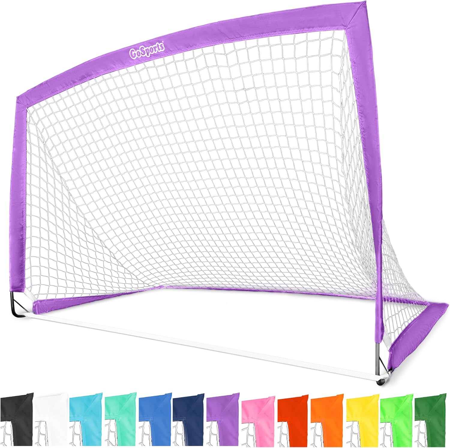 GoSports Portable Soccer Goals for Kids - 13 Color Options - Choose 4 x 3 ft or 6 x 4 ft - Team Tone Pop Up Nets for Backyard 6 ft x 4 ft Purple