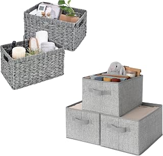 GRANNY SAYS Bundle of 3-Pack Cloth Storage Boxes & 2-Pack Wicker Shelf Baskets