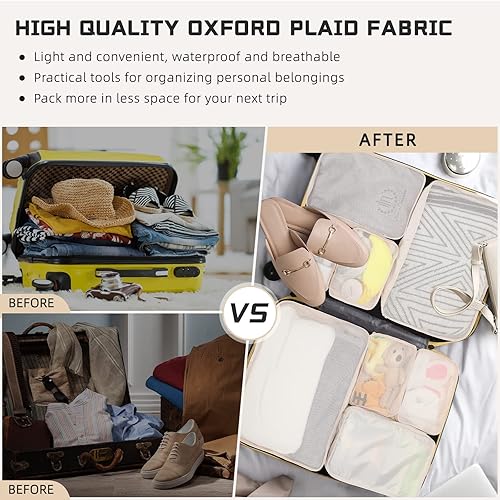 Miniatura 5 de Juego de 2 cubos de equipaje de viaje, juego de 6 cubos de equipaje de viaje, bolsas organizadoras ligeras con bolsa de zapatos, organizadores