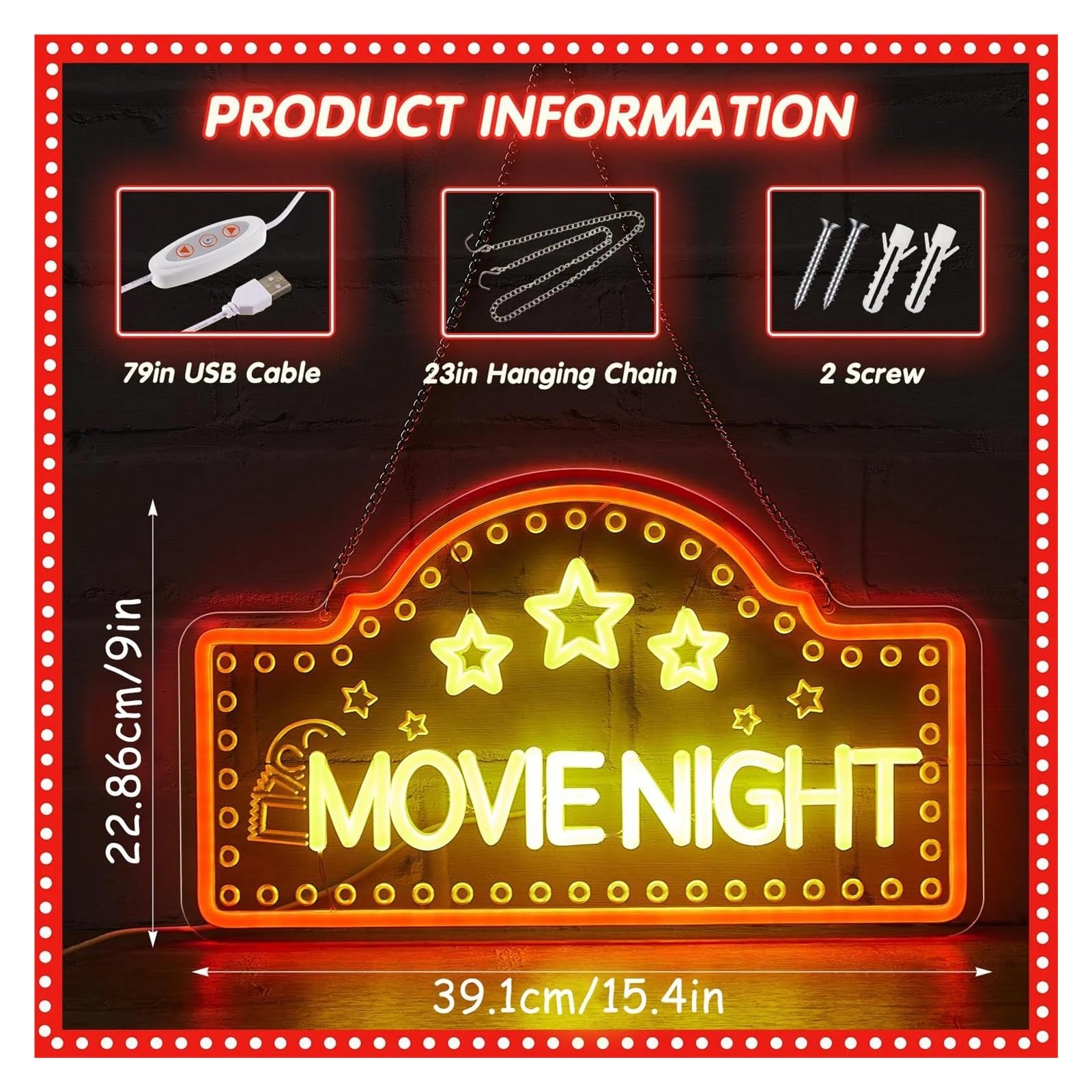 Luci al Neon Da Parete Retisee Movie Night Neon Sign Cinema Theater Lights USB Powered Per Feste Estetica Decorazione Murale Lampade A 22.86cmх39.1cm