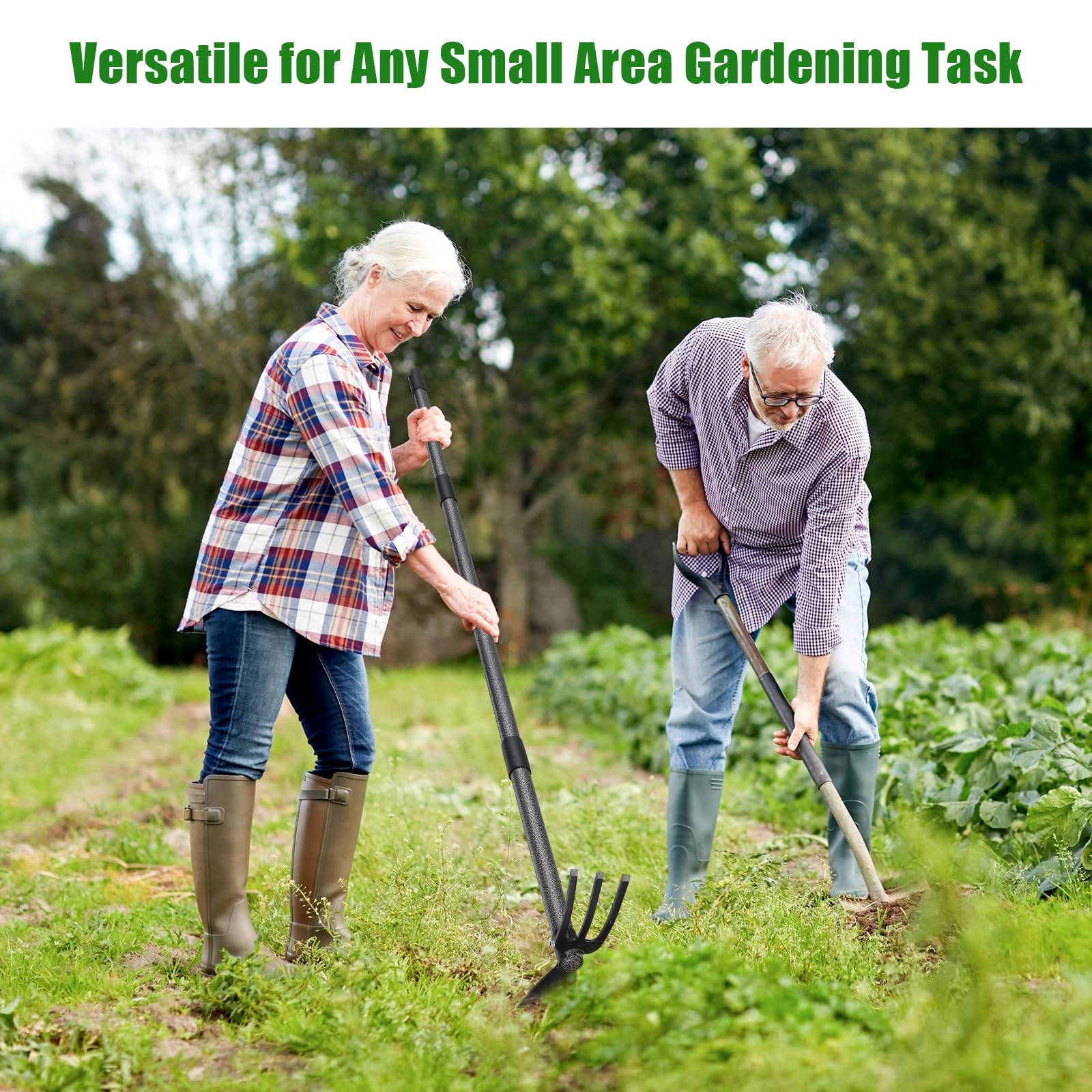 Hoe Garden Tool - Azadas de malezas 2 en 1 resistentes con rastrillo cultivador de cultivador, azada de jardín de 60 pulgadas, mango largo para desmalezar, herramientas de mano para