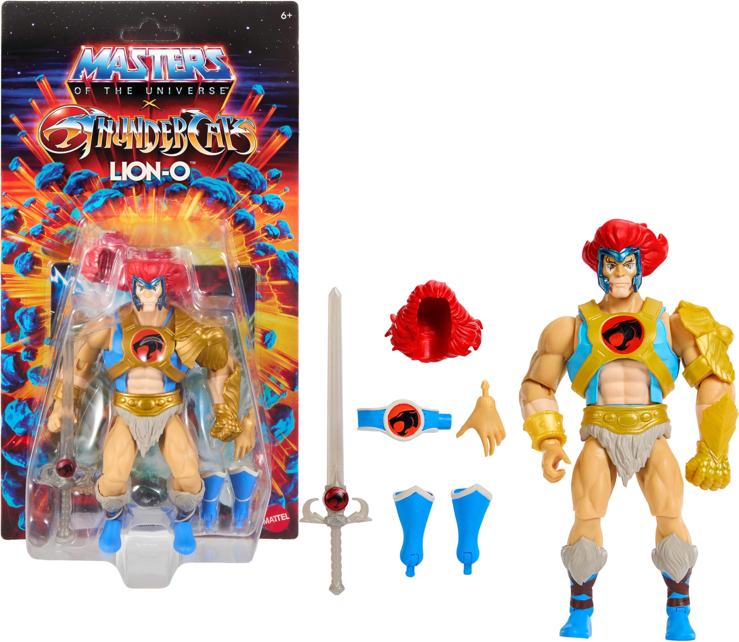 Masters of the Universe Origins & ThunderCats Action Figure Lion-O, 1980s Crossover Toy, 5.5 Inch Posable, Removable Armor, Accessory & Collector Card, JMJ18