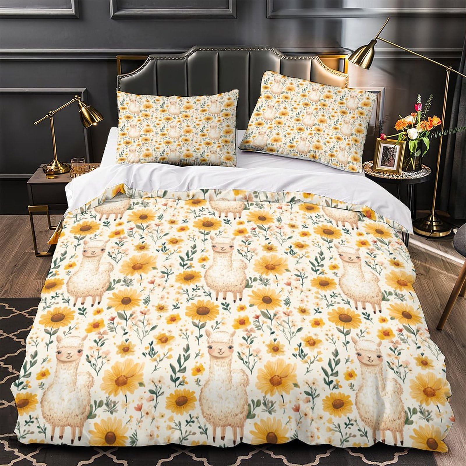 MMDASBVPE Alpaca Pattern Quilt Cover 3D Print Ultra Soft 3PCs Bed Linen Hidden Zipper Comforter Cover Luxury Machine Washable for Adults Teens Women Kids Girls Boys Double（200x200cm）