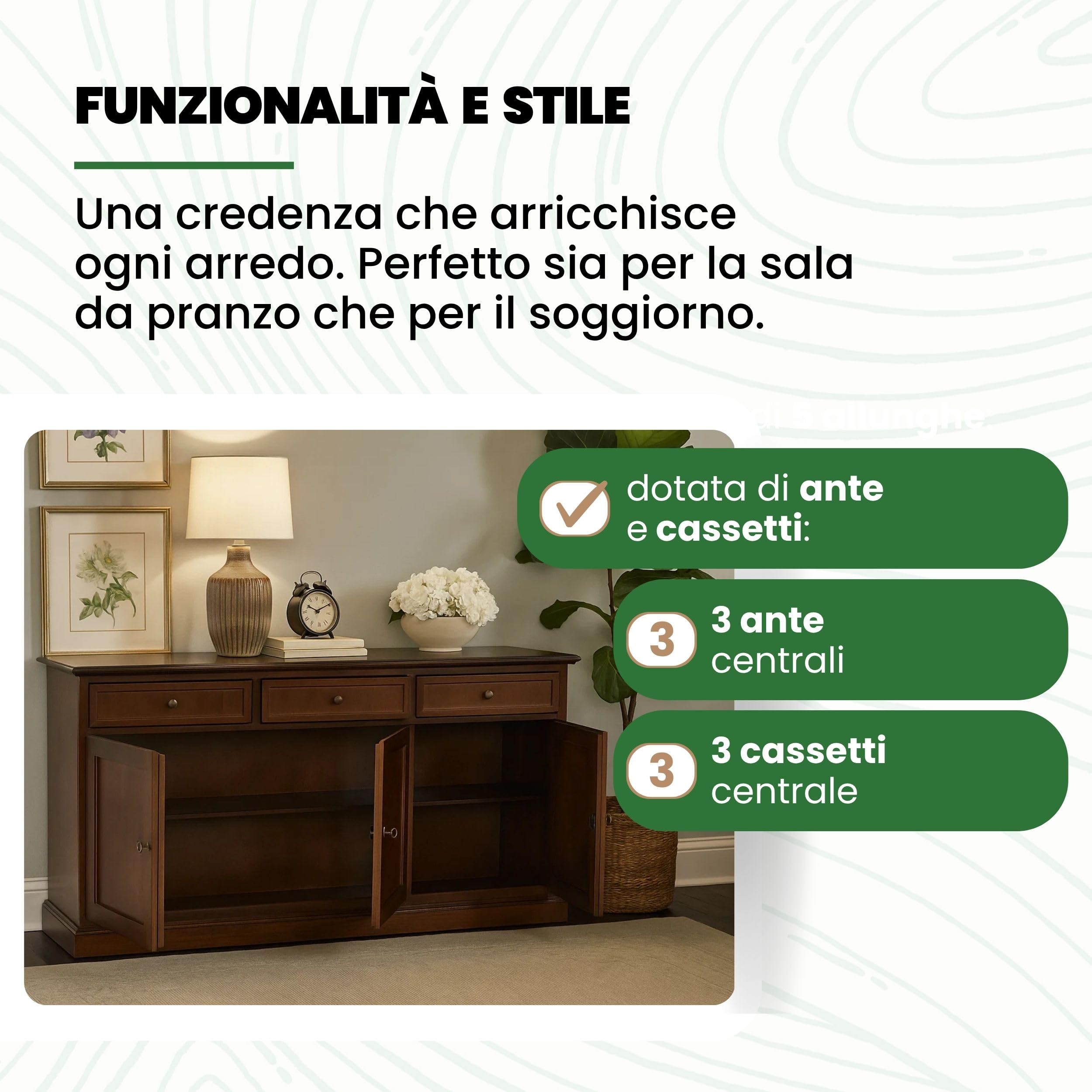 Mar.c.a. Design - Credenza Soggiorno in Legno di Pioppo, Stile Classico Arte Povera Elegante e Funzionale, Mobile Made in Italy
