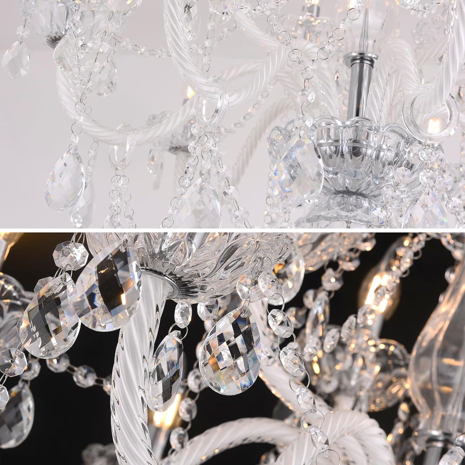 Clear Crystal Chandelier for Dinning Room Light Fixtures K9 Crystal Candle Ceiling Lighting Modern Transparent Crystal Lamp12-light for Living Room Bedroom Lobby Foyer (Clear 12 Lights)