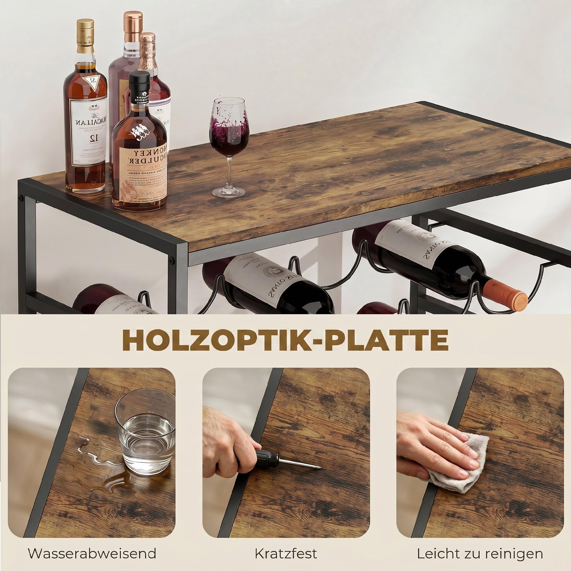 HOMCOM Regał na 30 butelek, wolnostojący uchwyt na butelki, uchwyt na butelki wina, z metalu, do piwnicy, magazynu, 59 x 30 x 88,5 cm, rustykalny brązowy