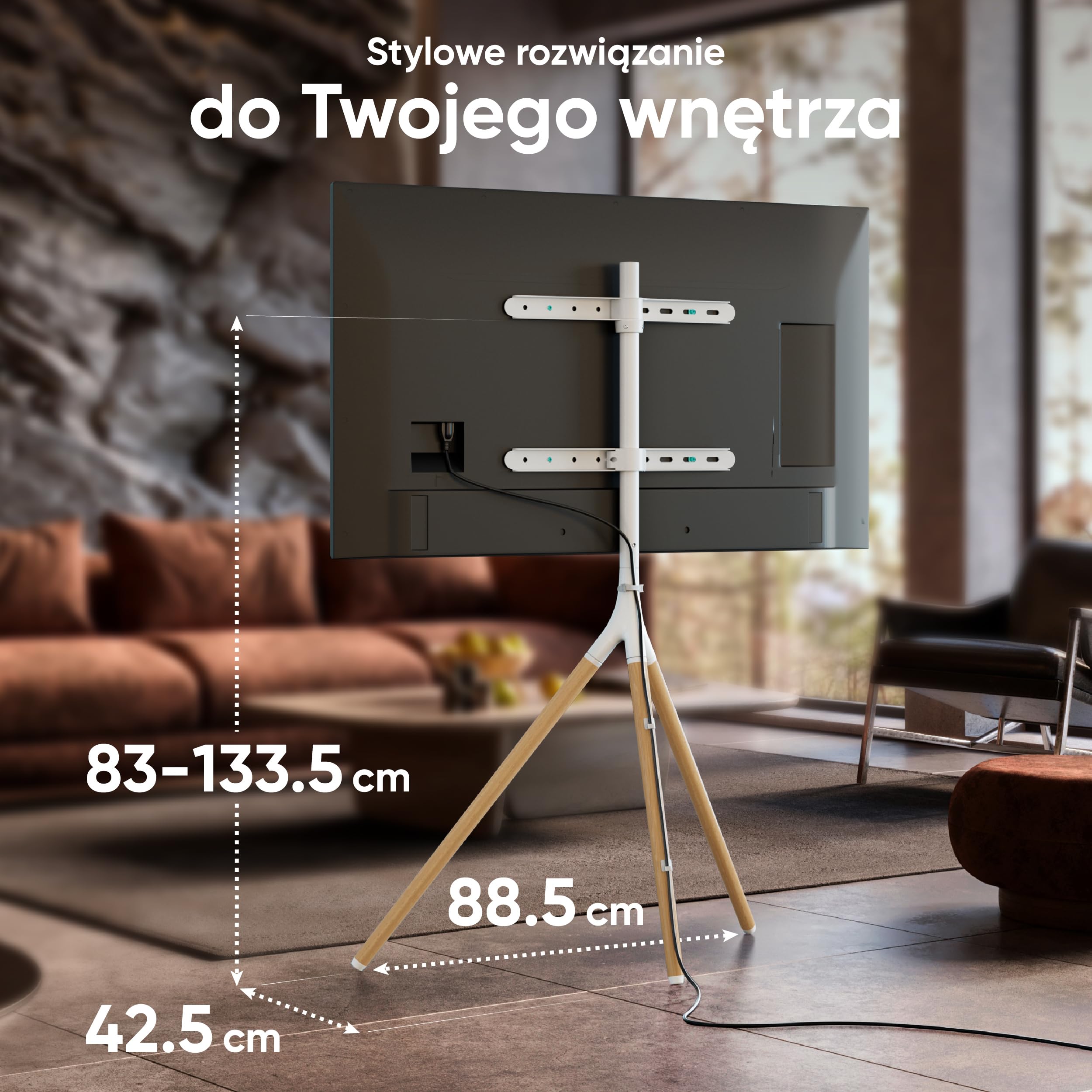 ONKRON Stojak na Telewizor dla Ekranów 32-65 Cali, maks. Obciążenie 35 kg, Statyw Telewizyjny, Stojak z Regulacją Wysokości VESA 100x100-400x400, Obrotowy Statyw TV Typu Tripod, Biały TS1220-W
