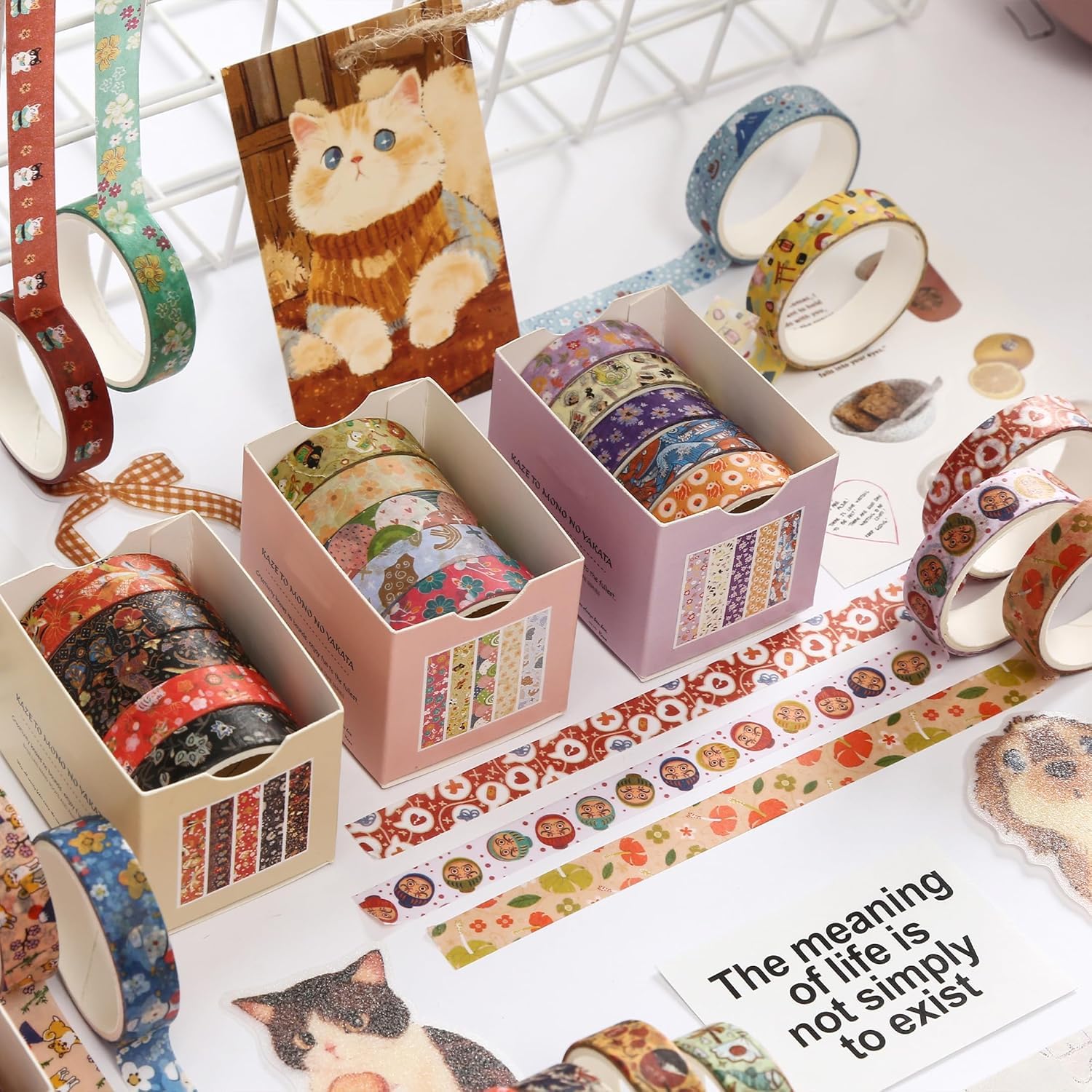 Zestaw 60 rolek taśmy Washi, sztuka retro, dekoracyjna taśma maskująca, podstawowe wzory, kolorowa taśma klejąca do majsterkowania, pamiętnika, planera, scrapbookingu, opakowania (kimono