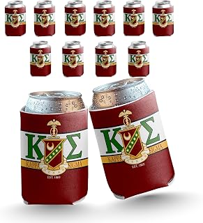 VictoryStore Kappa Sigma Can Coolers – Set of 12 Greek Drink Sleeves with KE & Shield Designs – 12 oz Foldable Beverage Coolies for Fraternity Events, Parties, Fundraisers – Made in USA
