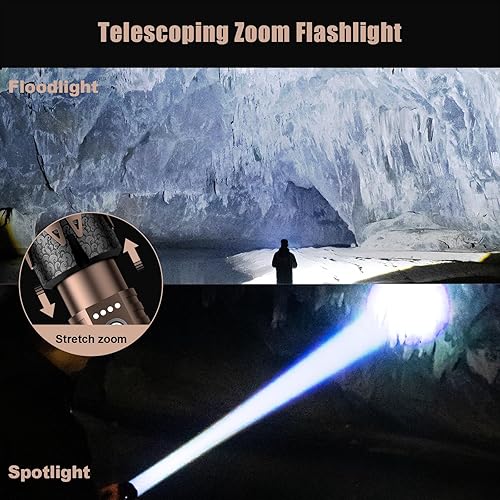 Miniatura 2 de SKYFIRE Linternas LED recargables de alto lúmenes, 5000 mAh, linternas tácticas súper brillantes, zoom, 6 modos, luz de flash impermeable para