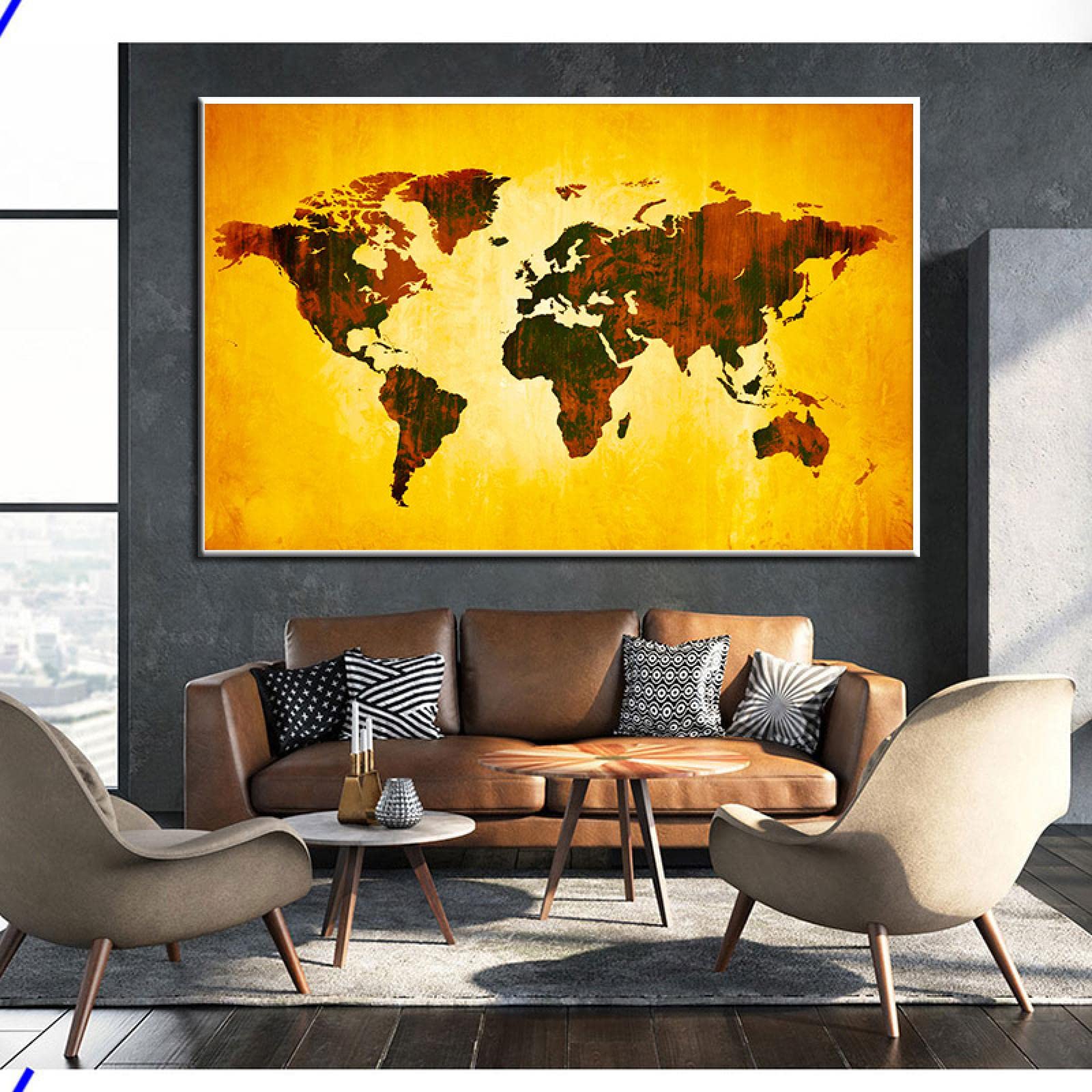 Moderne Weltkarte Poster und Drucke Leinwand Gemälde Wandkunst Bilder für Klassenzimmer Wohnzimmer Kinder Schule Dekor 80x130cm Rahmenlos