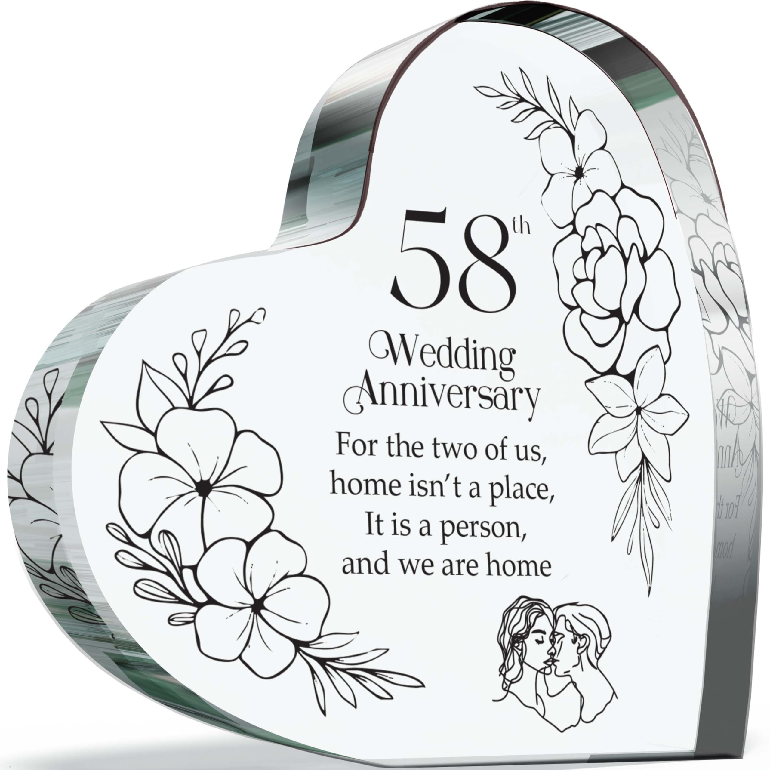 Giftzie Women's 58 Th Anniversary Plague Gifts For Husband Wife - Home Is A Person - Happy Th Wedding Anniversary Present For Partner, 100Mm X 100Mm Acrylic Heart Keepsake For Fifty-Eighth Anniversaries