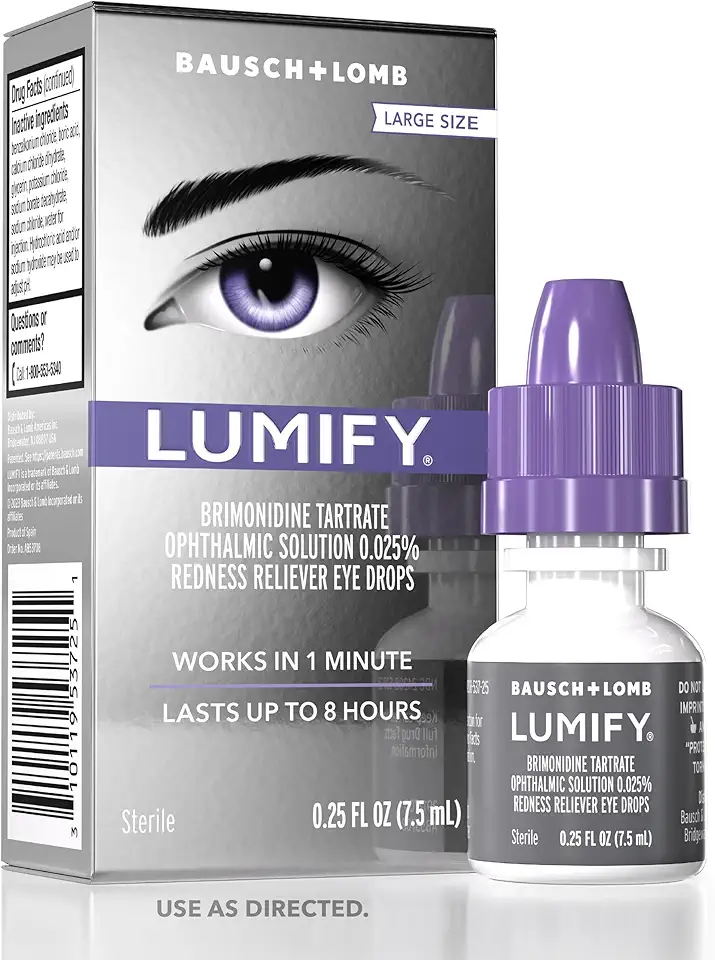LUMIFY Eye Drops for Red Eyes, Redness Reliever for Brighter Looking Eyes, Works in 1 Minute &amp; Lasts Up to 8 Hours, Eye Drops, 0.25 Fl Oz (7.5mL)
