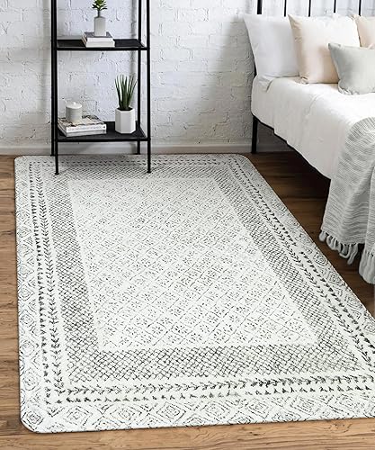 Miniatura 6 de Uphome Alfombra marroquí lavable de 5 x 7 pies, suave, antideslizante, bohemio, alfombra de área grande, alfombra moderna geométrica de diamante,