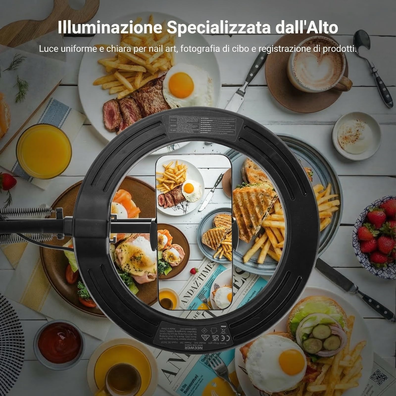 NEEWER ENTRY LEVEL VERSIONE N41 8 "LED Ring Light con morsetto da scrivania Stand/telecomando, Supporto per telefono compatibile con iPhone, Streaming Registrazione Video Selfie Nail Tech Food