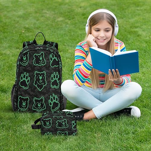 Miniatura 7 de Simple Line Bear Footprint Mochila Para Niñas Niño Mochila Escolar Con Lonchera 7-10 mochilas y loncheras escolares para nias