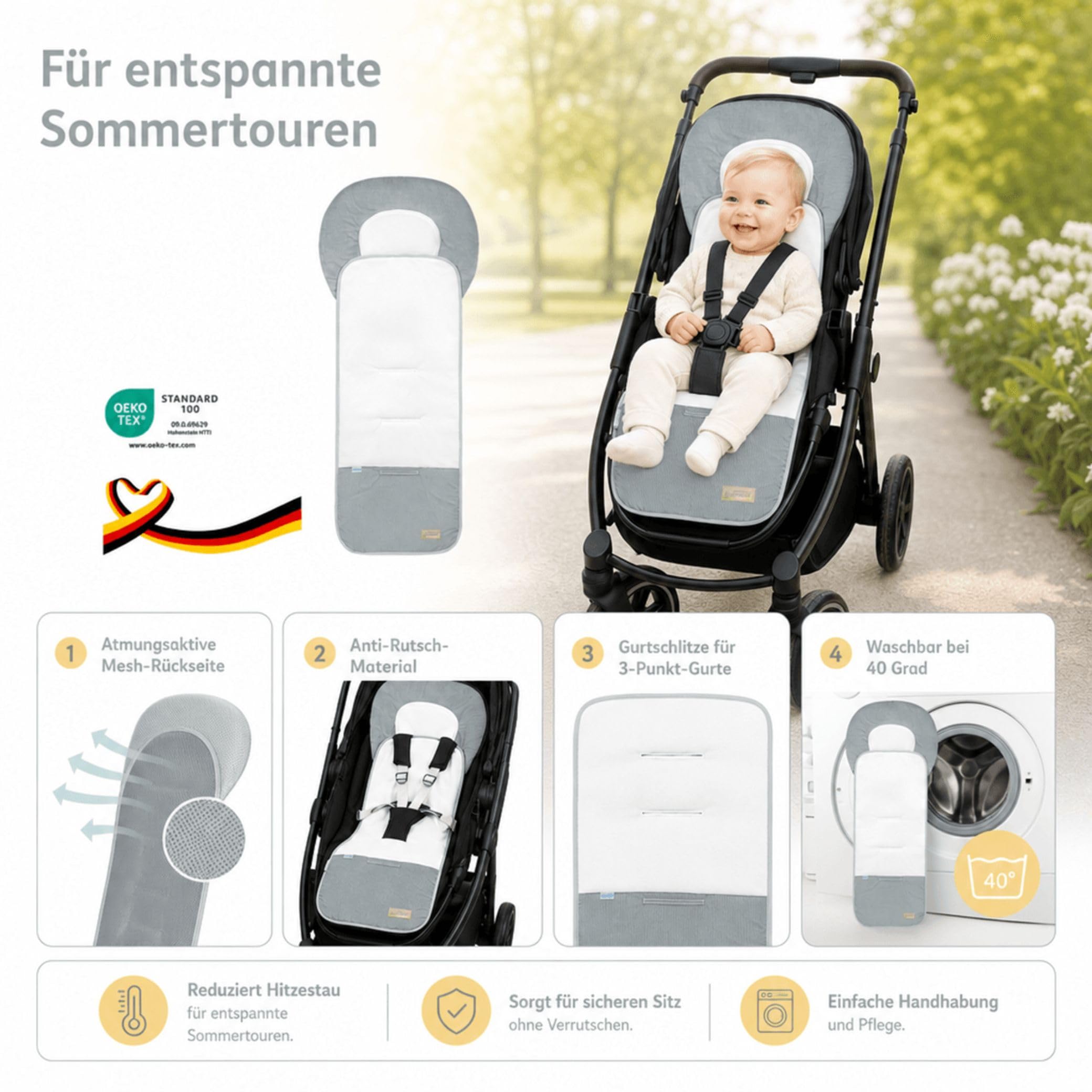 Odenwälder BabyNest Babycool-Auflage Kinderwagen Sitzauflage waschbar atmungsaktiv Sommer Winter
