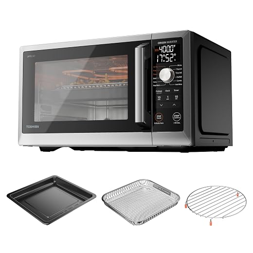 TOSHIBA Optichef Pro Air Fryer Combo Countertop Microwave Oven with Origin Inverter, ChefDefrost, 1.0 Cu.ft., 1000W, Black Stainless Steel, ML2-EC10SAITC(BS)