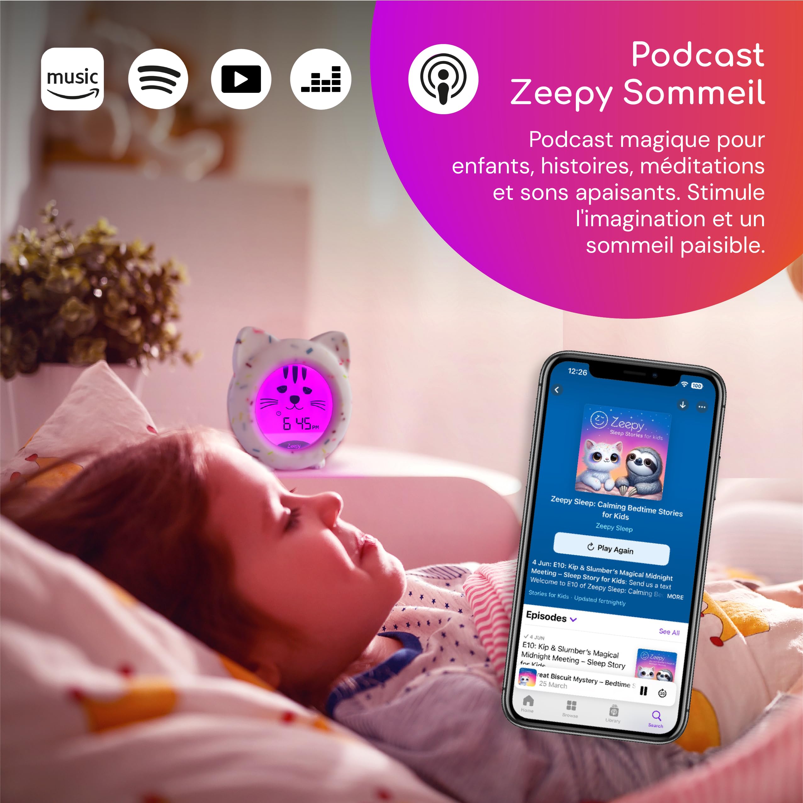 Zeepy Horloge Enfant 4 Phases Apprentissage Sommeil | Reveil Enfant Educatif Jour/Nuit & Veilleuse Bébé USB | Cadeau Naissance Idéal - Kip le Chaton