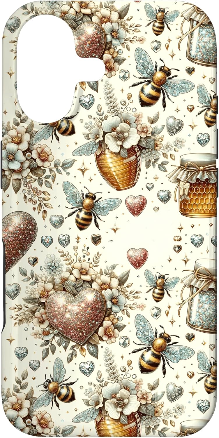 Cute Bee Art for Women and Honey Bee Queen Flower and Hearts Case for iPhone 17