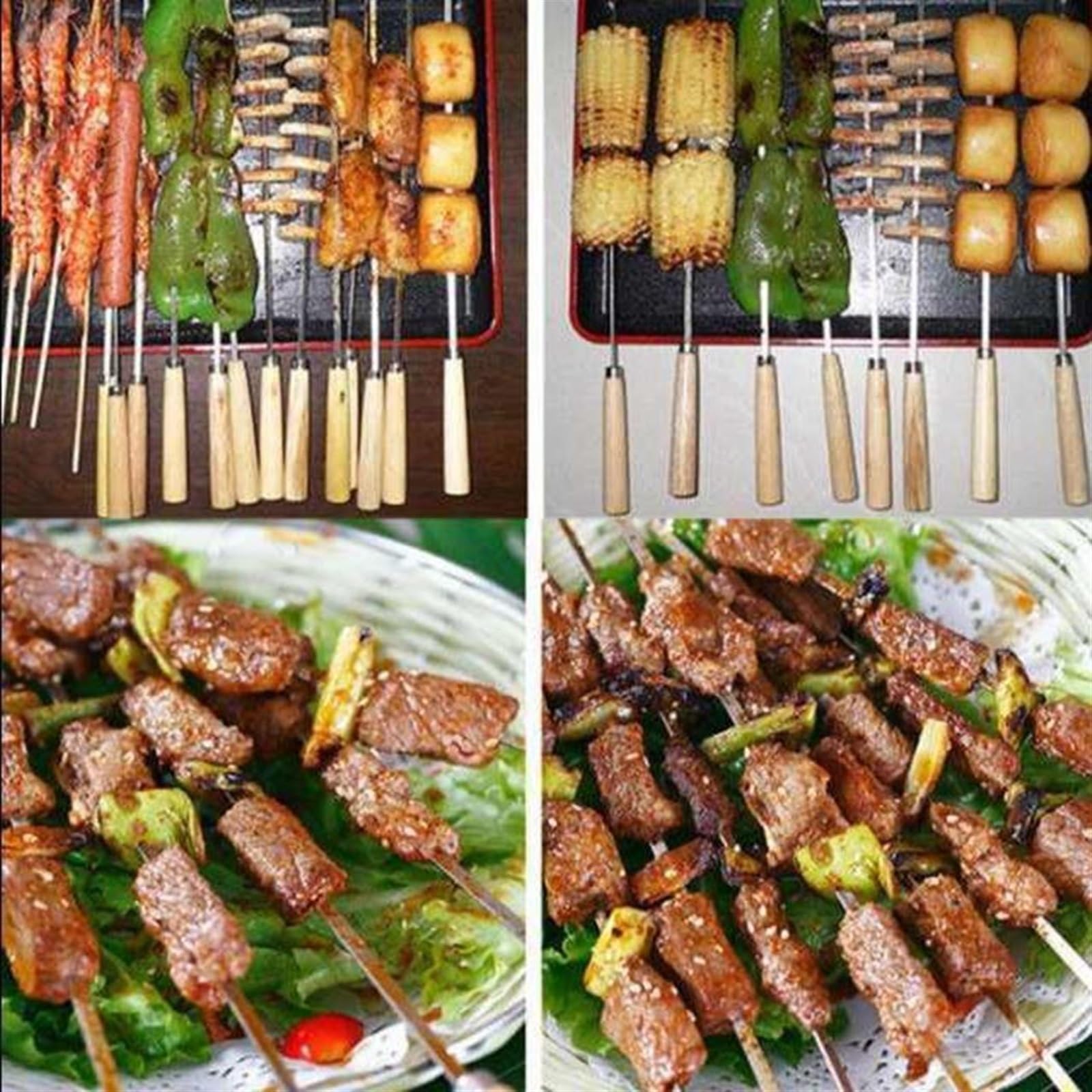 Brochetas de Kebab, Juego 20 brochetas for Barbacoa con Mango Madera, Acero Inoxidable, for, for Acampar al Aire Libre