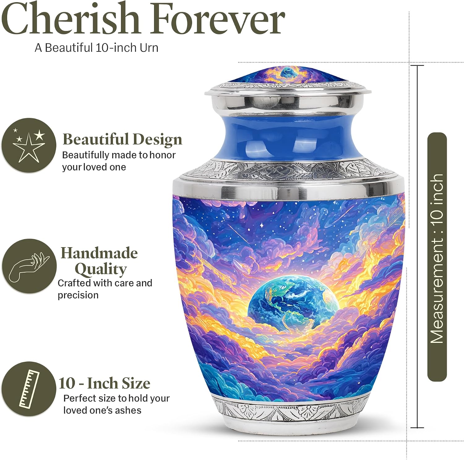 FASHIONZAADI Cosmic Galaxy Urns Ashes - Blue Urns for Human Ashes Adult Man - Large Funeral Urn for Human Adult Female - Earth Cremation Urn for Women - Burial Ash Holder for Daughter and Son 10 Inch
