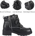 GARGOYLE BELLS Women's Motorcycle Ankle Boots with Zipper, Black Lace-up Biker Boots with Low Heel for Ladies