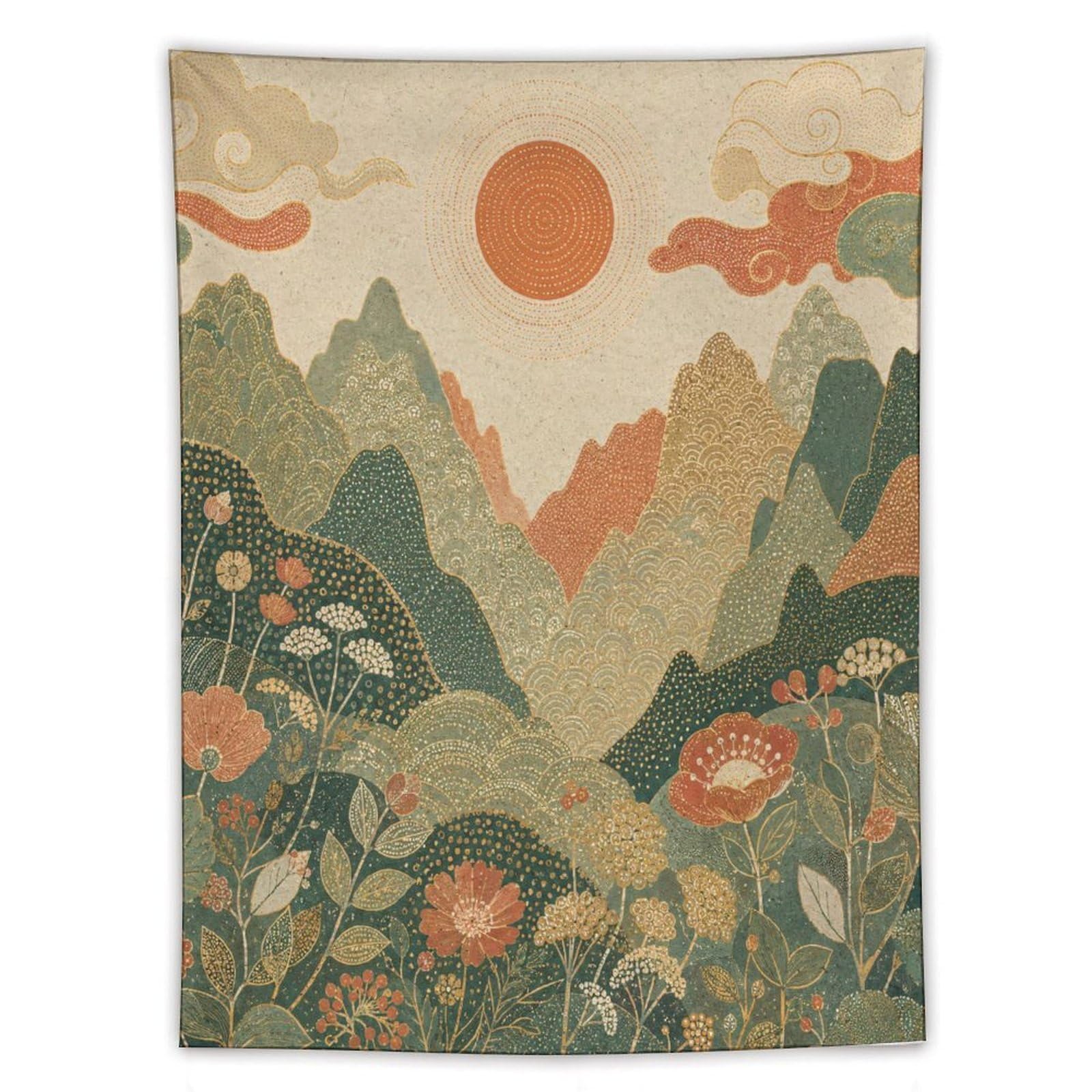 H3B8U2Y5 Mountain Garden Sunrise Wall Tapestry, Impressionist, Dorm Room