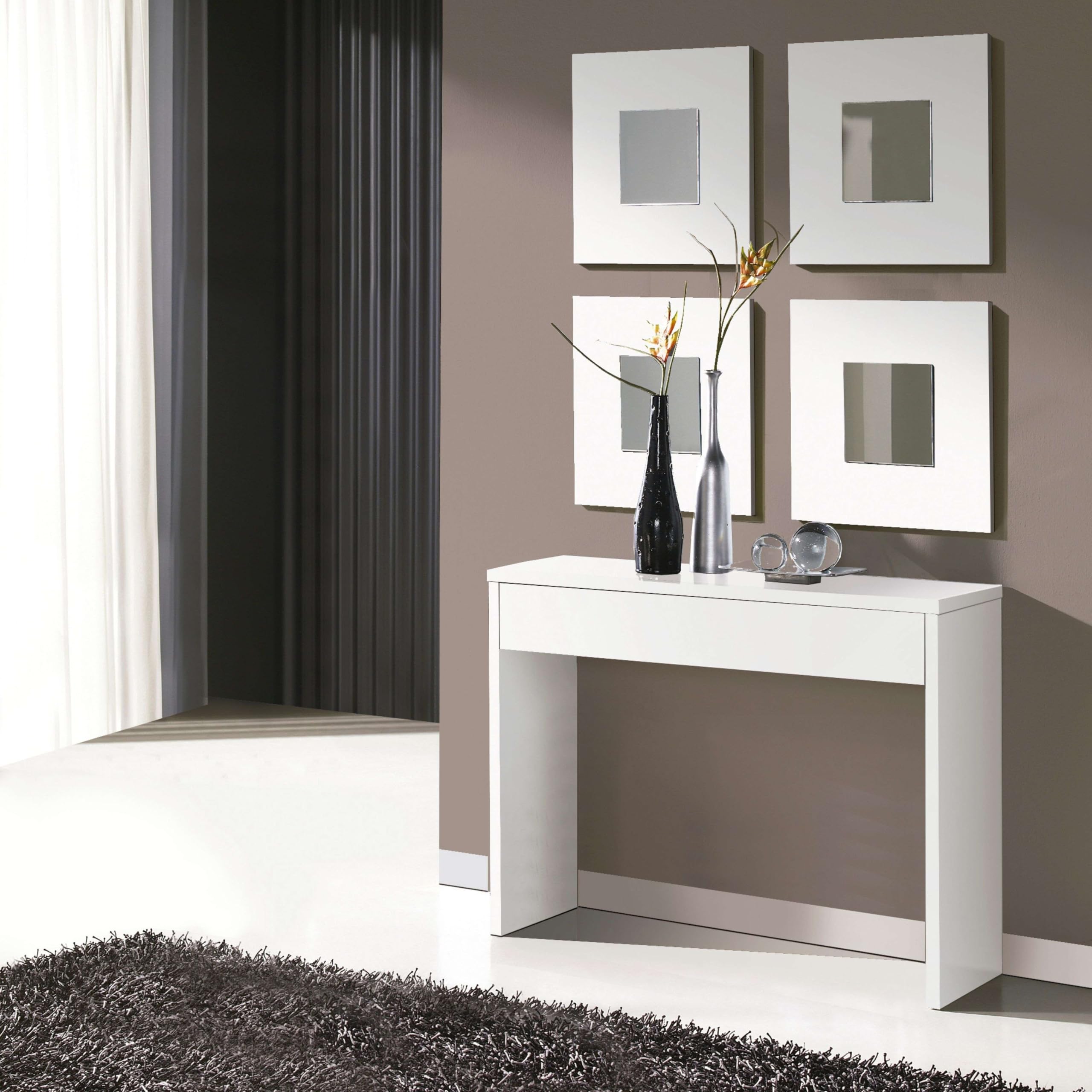 Miroytengo Mueble Entradilla Lupe Recibidor con Almacenaje Grande Cajón Y 4 Espejos Color Blanco 101 cm De Entrada Moderna