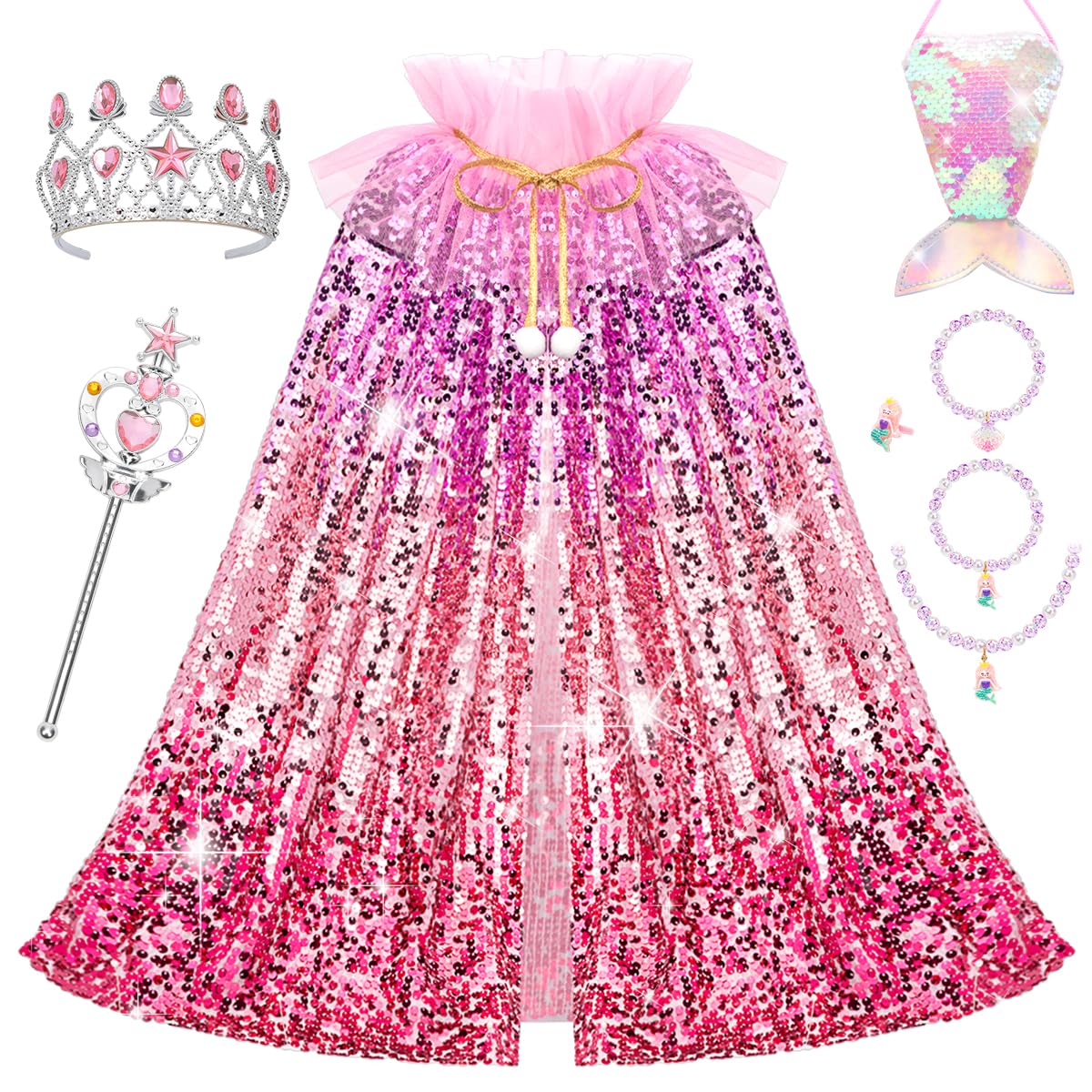 Meland Principessa Dress Up per ragazze 3-8, mantello rosso principessa (rosso)